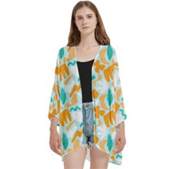 Open Front 3/4 Sleeve Batwing Chiffon Cardigan Kimono 