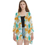 Design Pattern Seamless Tropical Open Front 3/4 Sleeve Batwing Chiffon Cardigan Kimono