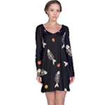 Pattern Design Seamless Fishbone Long Sleeve Nightdress