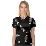 Pattern Design Seamless Fishbone V-Neck Sport Mesh T-Shirt