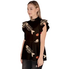 Ruffle Collar Short Sleeve Chiffon Top 