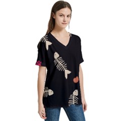 V-Neck Split Shoulder Casual T-Shirt 