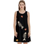 Pattern Design Seamless Fishbone Round Neck Sleeve Casual Dress With Pockets