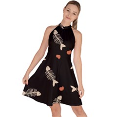 Sleeveless Halter Neck A-Line Dress 