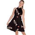 Pattern Design Seamless Fishbone Sleeveless Halter Neck A-Line Dress