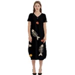 Pattern Design Seamless Fishbone T-Shirt Midi Dress With Pockets