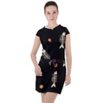 Pattern Design Seamless Fishbone Drawstring Hooded Dress