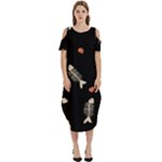 Pattern Design Seamless Fishbone Cold Shoulder Loose Fit Dress With Pockets