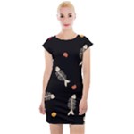 Pattern Design Seamless Fishbone Cap Sleeve Bodycon Dress