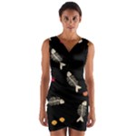Pattern Design Seamless Fishbone Wrap Front Bodycon Dress