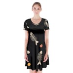 Pattern Design Seamless Fishbone Short Sleeve V-neck Flare Dress