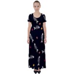 Pattern Design Seamless Fishbone High Waist Short Sleeve Maxi Dress