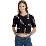Pattern Design Seamless Fishbone Women s Round Neck Short Sleeve Crop Top