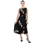 Pattern Design Seamless Fishbone Midi Tie-Back Chiffon Dress