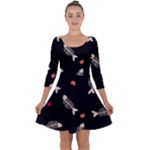 Pattern Design Seamless Fishbone Quarter Sleeve Skater Dress