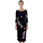 Pattern Design Seamless Fishbone Quarter Sleeve Midi Bodycon Dress