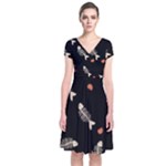Pattern Design Seamless Fishbone Short Sleeve Front Wrap Dress