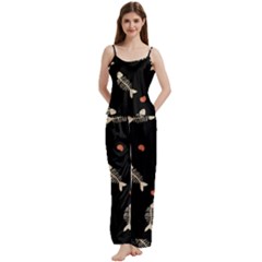 Pattern Design Seamless Fishbone Spaghetti Top Long Pants Satin Pajamas Set from ArtsNow.com