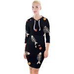 Pattern Design Seamless Fishbone Quarter Sleeve Hood Bodycon Dress