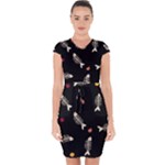 Pattern Design Seamless Fishbone Capsleeve Drawstring Dress 