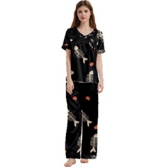 Short Sleeve Satin Pajamas Set With Pockets 