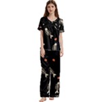 Pattern Design Seamless Fishbone Short Sleeve Satin Pajamas Set With Pockets