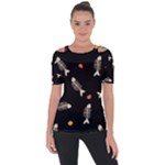 Pattern Design Seamless Fishbone Shoulder Cut Out Short Sleeve Top