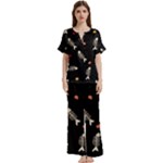 Pattern Design Seamless Fishbone Short Sleeve Long Pants Satin Pajamas Set
