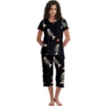 Pattern Design Seamless Fishbone Short Sleeve 3/4 Length Pants Lounge Set