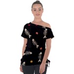 Pattern Design Seamless Fishbone Off Shoulder Tie-Up T-Shirt