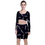 Pattern Design Seamless Fishbone Long Sleeve Crop Top & Bodycon Skirt Set