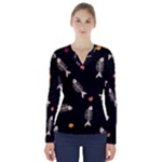 Pattern Design Seamless Fishbone V-Neck Long Sleeve Top