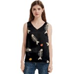 Pattern Design Seamless Fishbone Women s V-Neck Sleeveless Satin Top