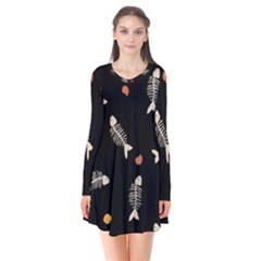 Long Sleeve V-neck Flare Dress 
