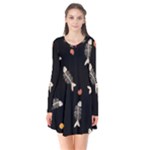 Pattern Design Seamless Fishbone Long Sleeve V-neck Flare Dress