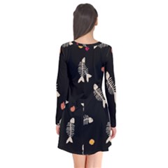 Long Sleeve V-neck Flare Dress 
