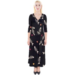 Quarter Sleeve Wrap Maxi Dress 