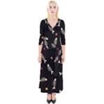 Pattern Design Seamless Fishbone Quarter Sleeve Wrap Maxi Dress