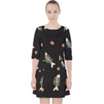 Pattern Design Seamless Fishbone Quarter Sleeve Pocket Dress