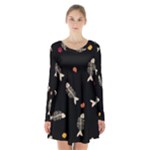 Pattern Design Seamless Fishbone Long Sleeve Velvet V-neck Dress