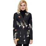 Pattern Design Seamless Fishbone Button Up Hooded Coat 