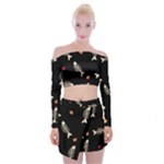 Pattern Design Seamless Fishbone Off Shoulder Top with Mini Skirt Set