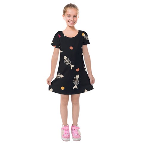 Pattern Design Seamless Fishbone Kids  Short Sleeve Velvet Dress from ArtsNow.com