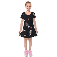 Pattern Design Seamless Fishbone Kids  Short Sleeve Velvet Dress from ArtsNow.com