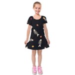 Pattern Design Seamless Fishbone Kids  Short Sleeve Velvet Dress