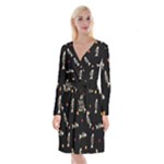 Pattern Design Seamless Fishbone Long Sleeve Velvet Front Wrap Dress