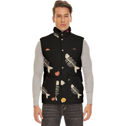 Pattern Design Seamless Fishbone Men s High Neck Button Up Puffer Vest from ArtsNow.com