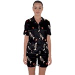 Pattern Design Seamless Fishbone Satin Short Sleeve Pajamas Set
