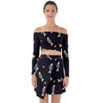 Pattern Design Seamless Fishbone Off Shoulder Top with Skirt Set