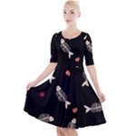 Pattern Design Seamless Fishbone Quarter Sleeve A-Line Dress With Pockets